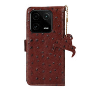 For Xiaomi 13 Ostrich Pattern Genuine Leather RFID Phone Case(Coffee)