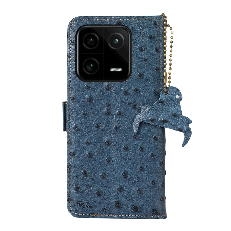 For Xiaomi 13 Ostrich Pattern Genuine Leather RFID Phone Case(Blue)