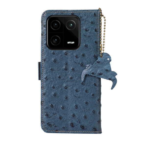 For Xiaomi 13 Ostrich Pattern Genuine Leather RFID Phone Case(Blue)