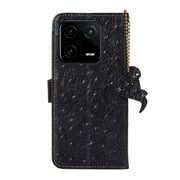 For Xiaomi 13 Ostrich Pattern Genuine Leather RFID Phone Case(Black)