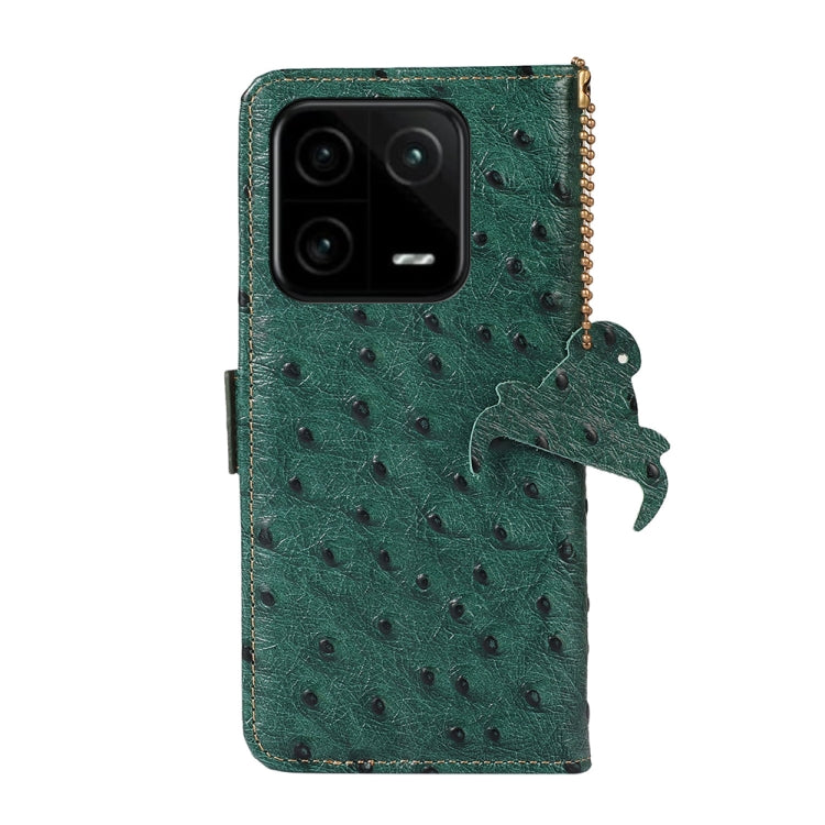 For Xiaomi 13 Ostrich Pattern Genuine Leather RFID Phone Case(Green)