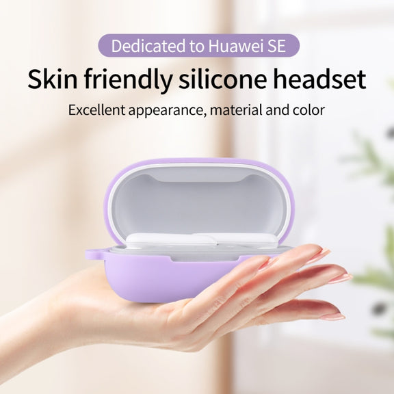 For Huawei FreeBuds SE Pure Color Bluetooth Earphone Silicone Case with Hook(Purple)