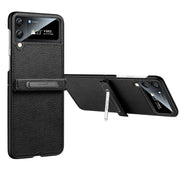 For Samsung Galaxy Z Flip4 SULADA Invisible Bracket Leather Back Cover Phone Case(Black)