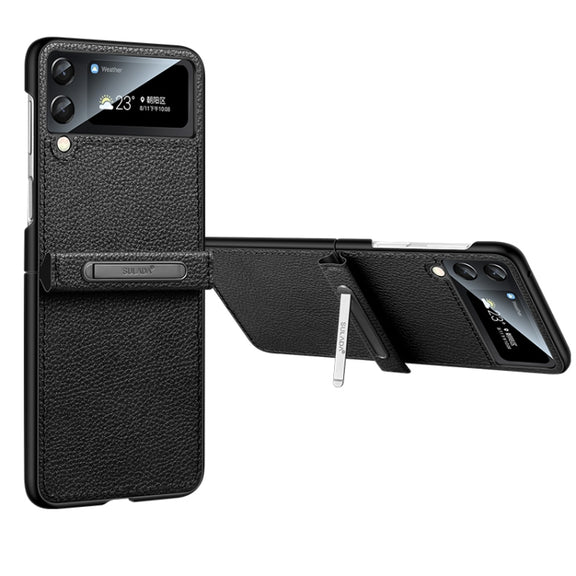 For Samsung Galaxy Z Flip4 SULADA Invisible Bracket Leather Back Cover Phone Case(Black)