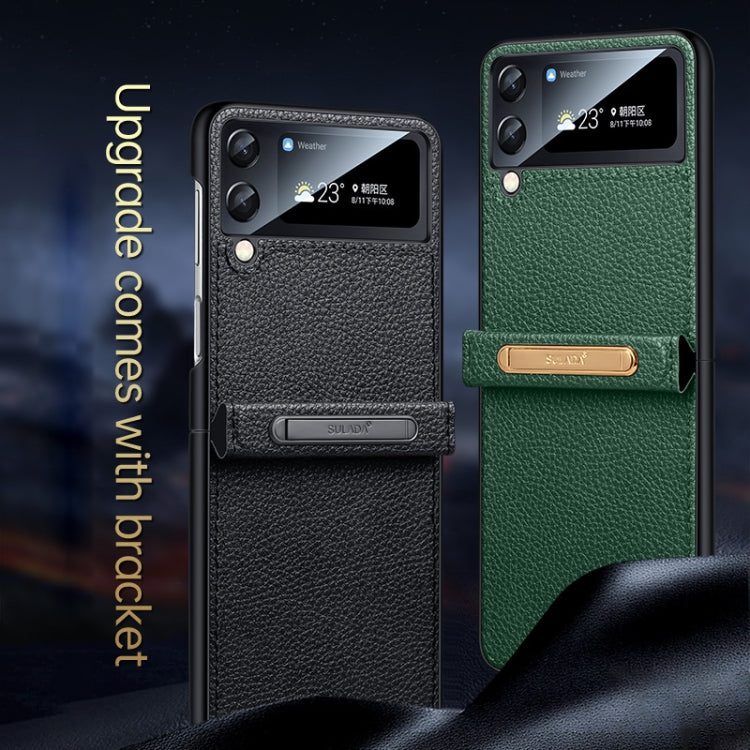 For Samsung Galaxy Z Flip4 SULADA Invisible Bracket Leather Back Cover Phone Case(Blue)