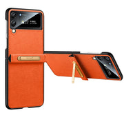 For Samsung Galaxy Z Flip3 5G SULADA Invisible Bracket Leather Back Cover Phone Case(Orange)