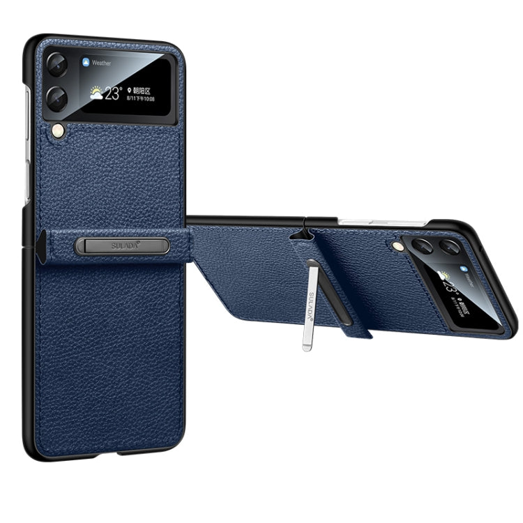 For Samsung Galaxy Z Flip3 5G SULADA Invisible Bracket Leather Back Cover Phone Case(Blue)