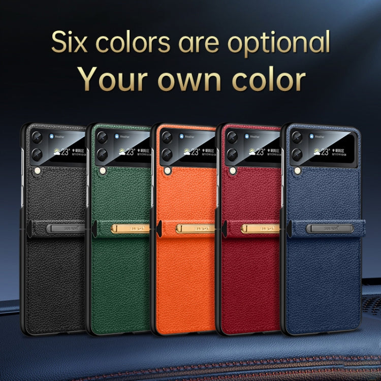 For Samsung Galaxy Z Flip3 5G SULADA Invisible Bracket Leather Back Cover Phone Case(Blue)