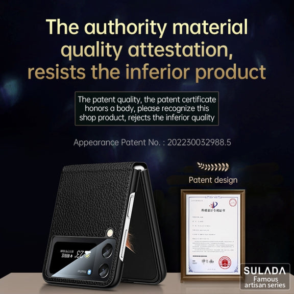 For Samsung Galaxy Z Flip3 5G SULADA Invisible Bracket Leather Back Cover Phone Case(Black)