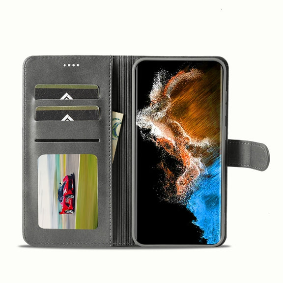 For Samsung Galaxy S23 5G LC.IMEEKE Calf Texture Horizontal Flip Leather Phone Case(Grey)