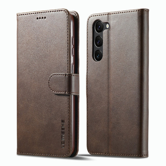 For Samsung Galaxy S23+ 5G LC.IMEEKE Calf Texture Horizontal Flip Leather Phone Case(Coffee)