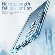 For Samsung Galaxy Z Fold3 5G Electroplating Corrugated Hinge Folding Phone Case with Pen Slot(Blue)