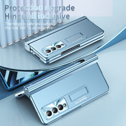 For Samsung Galaxy Z Fold4 Electroplating Corrugated Hinge Folding Phone Case with Pen Slot(Blue)