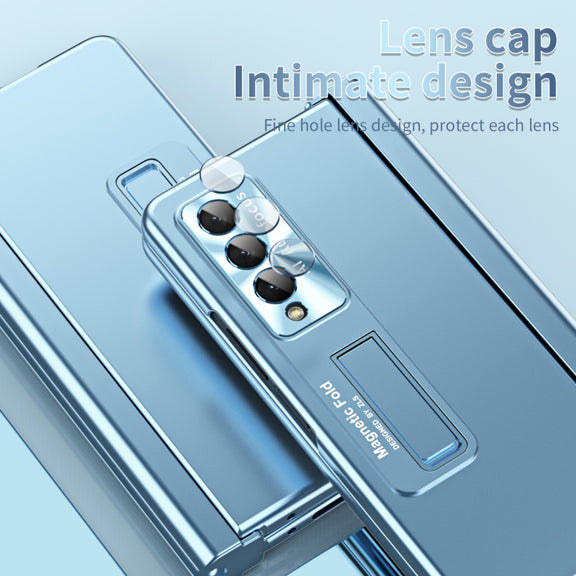 For Samsung Galaxy Z Fold4 Electroplating Corrugated Hinge Folding Phone Case with Pen Slot(Blue)