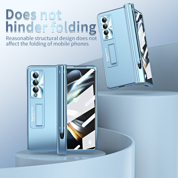 For Samsung Galaxy Z Fold4 Electroplating Corrugated Hinge Folding Phone Case with Pen Slot(Blue)