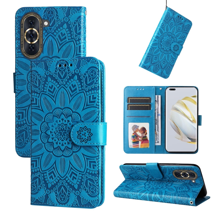 For Huawei nova 10 Embossed Sunflower Leather Phone Case(Blue)