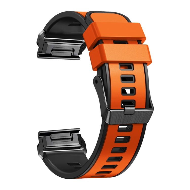 Compatible with Garmin Fenix 7X 26mm Plain Weave Two-Color Quick Release Silicone Watch Band(Orange Black)