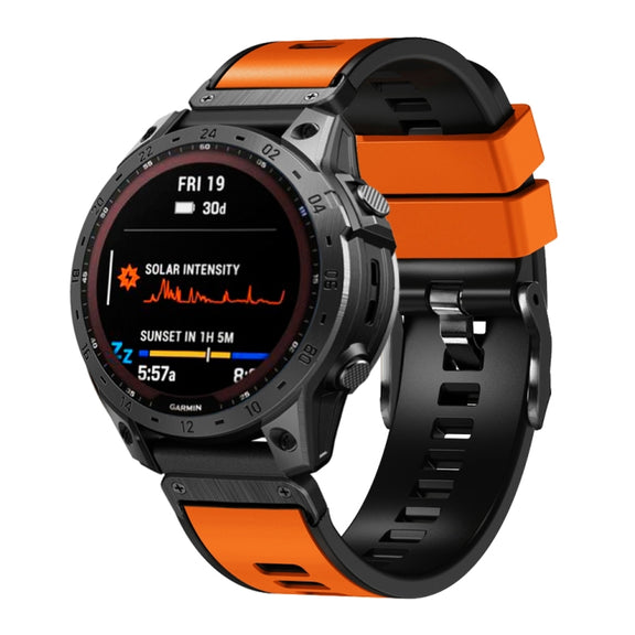 Compatible with Garmin Fenix 7X 26mm Plain Weave Two-Color Quick Release Silicone Watch Band(Orange Black)