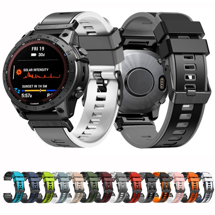 Compatible with Garmin Fenix 7X 26mm Plain Weave Two-Color Quick Release Silicone Watch Band(Orange Black)