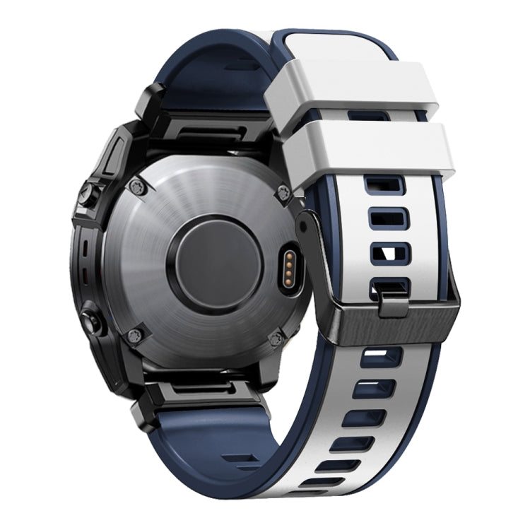 Compatible with Garmin Fenix 7 22mm Plain Weave Two-Color Quick Release Silicone Watch Band(White Blue)