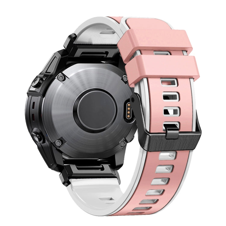 Compatible with Garmin Fenix 7 22mm Plain Weave Two-Color Quick Release Silicone Watch Band(Pink White)