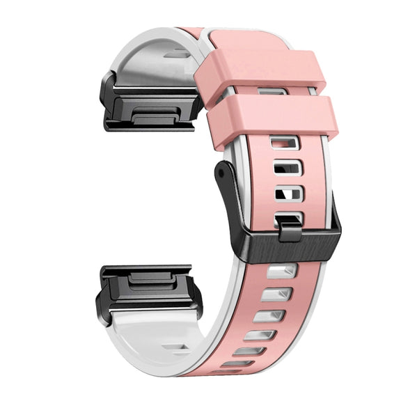 Compatible with Garmin Fenix 7 22mm Plain Weave Two-Color Quick Release Silicone Watch Band(Pink White)
