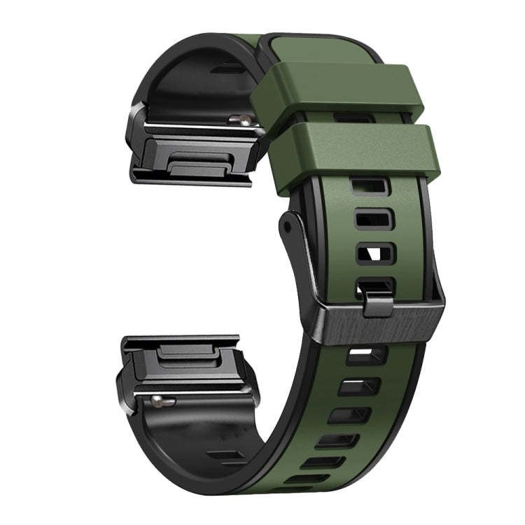 Compatible with Garmin Fenix 7 22mm Plain Weave Two-Color Quick Release Silicone Watch Band(Army Green)