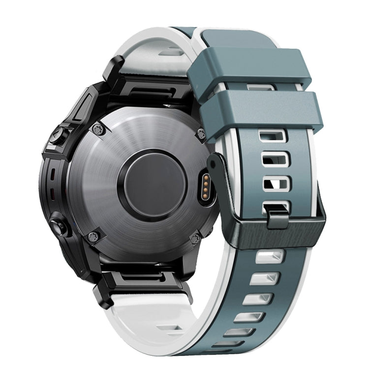 Compatible with Garmin Fenix 7 22mm Plain Weave Two-Color Quick Release Silicone Watch Band(Blue Grey White)