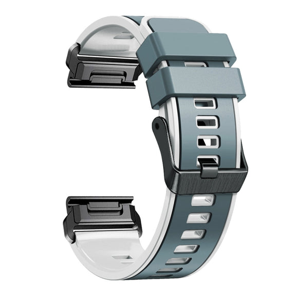 Compatible with Garmin Fenix 7 22mm Plain Weave Two-Color Quick Release Silicone Watch Band(Blue Grey White)