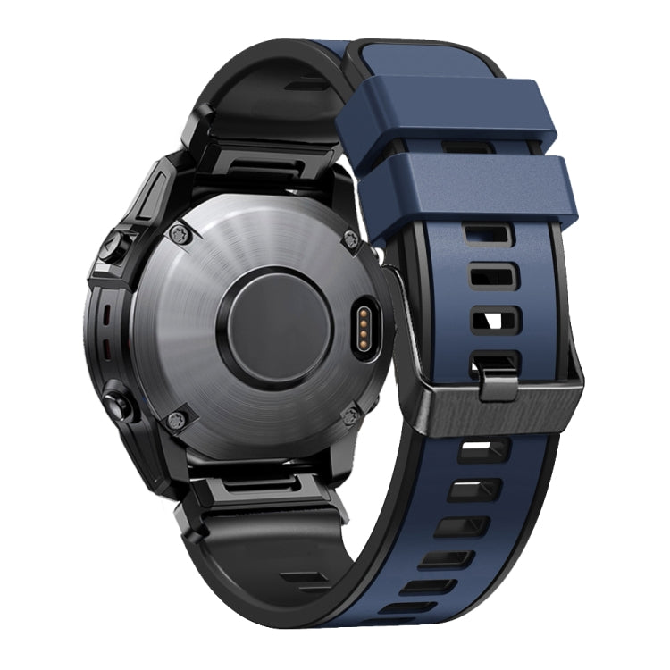 Compatible with Garmin Fenix 7 22mm Plain Weave Two-Color Quick Release Silicone Watch Band(Dark Blue)