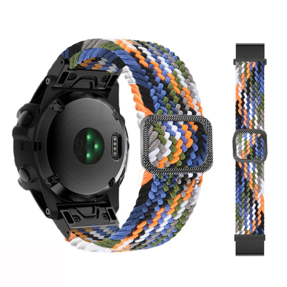 Compatible with Garmin Fenix 7 Adjustable Nylon Braided Elasticity Watch Band(Colorful Denim)