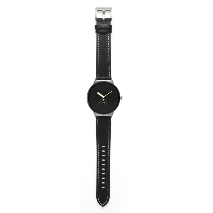 For Google Pixel Watch Grooved Genuine Leather Watch Band(Black)