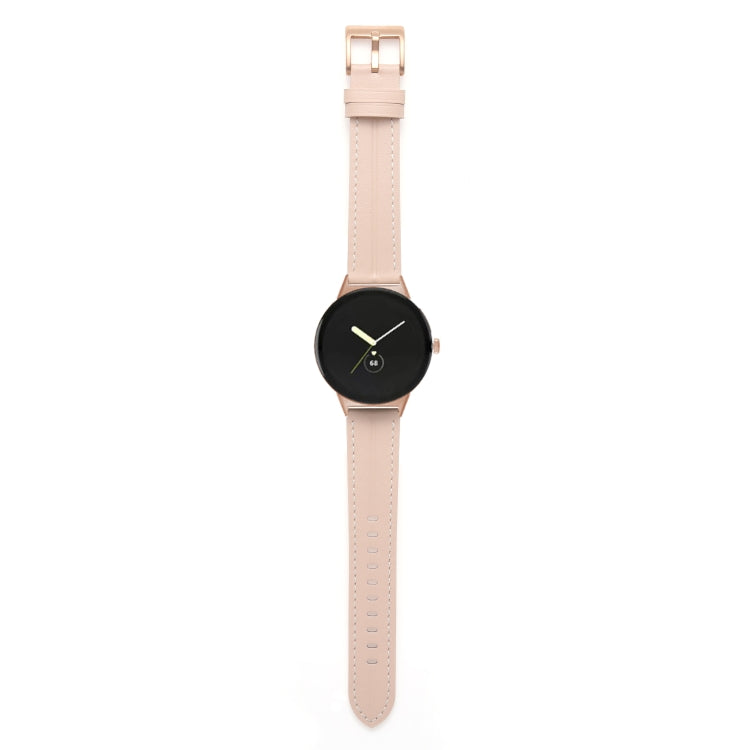 For Google Pixel Watch Grooved Genuine Leather Watch Band(Light Pink)
