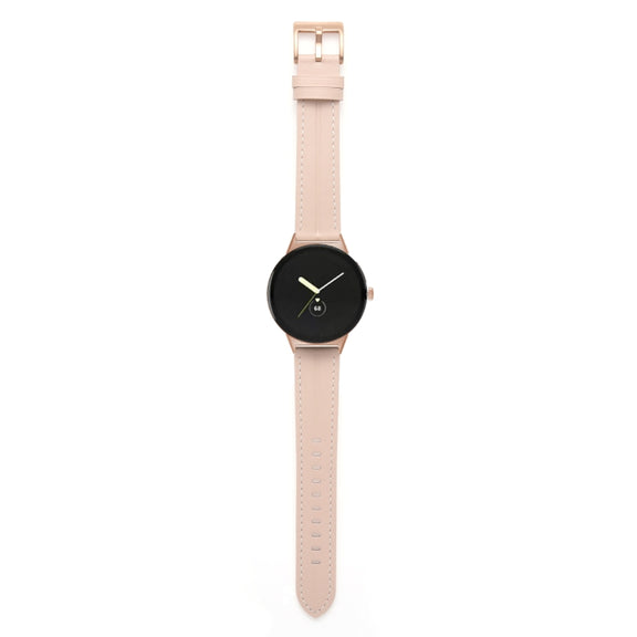 For Google Pixel Watch Grooved Genuine Leather Watch Band(Light Pink)