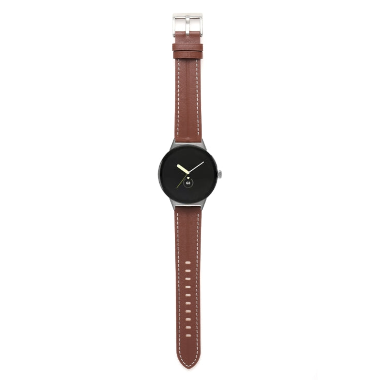 For Google Pixel Watch Grooved Genuine Leather Watch Band(Brown)