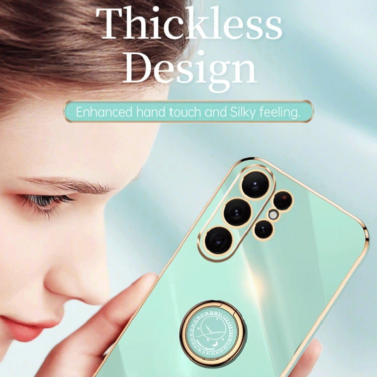 For Samsung Galaxy S23 Ultra 5G XINLI Straight Edge 6D Electroplate TPU Phone Case with Ring Holder(Mint Green)