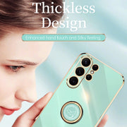 For Samsung Galaxy S23 Ultra 5G XINLI Straight Edge 6D Electroplate TPU Phone Case with Ring Holder(Mint Green)