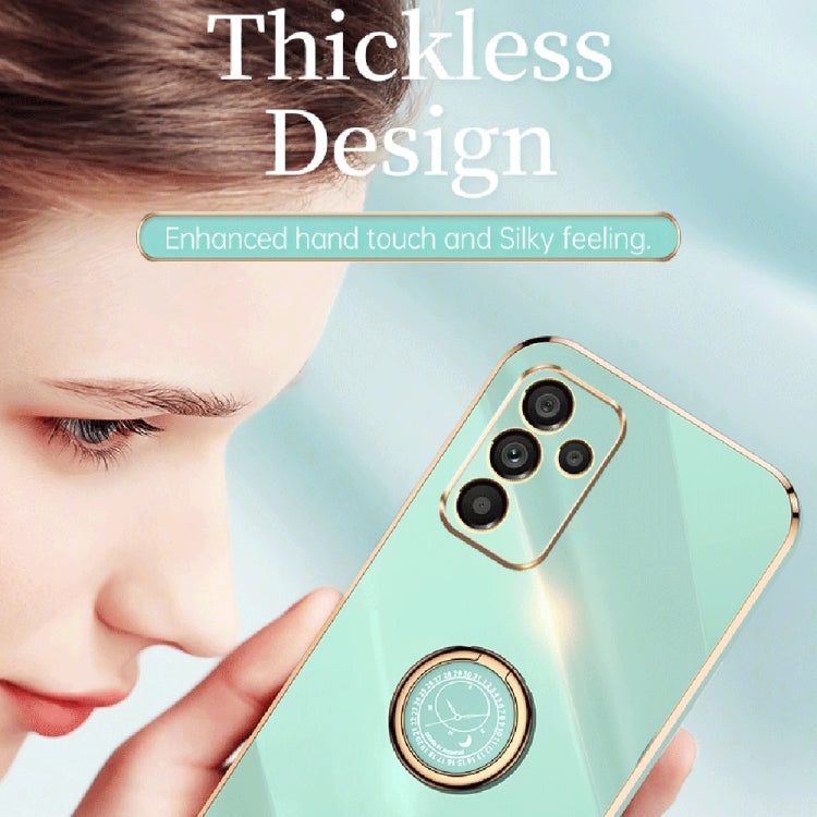For Samsung Galaxy A14 5G XINLI Straight Edge 6D Electroplate TPU Phone Case with Ring Holder(Mint Green)