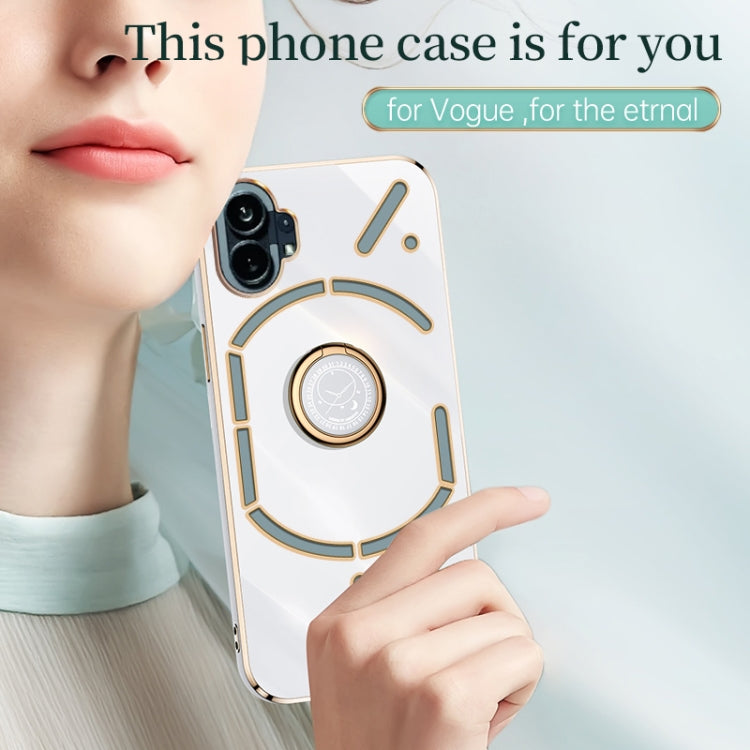 For Nothing Phone 1 XINLI Straight Edge 6D Electroplate TPU Phone Case with Ring Holder(White)