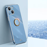 For iPhone 13 XINLI Straight Edge 6D Electroplate TPU Phone Case with Ring Holder(Celestial Blue)