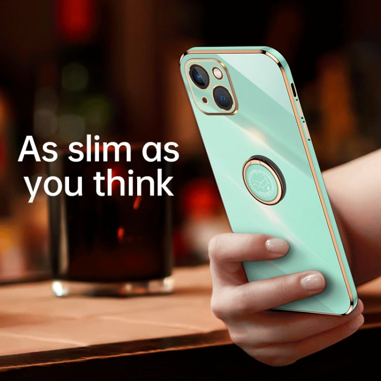 For iPhone 13 XINLI Straight Edge 6D Electroplate TPU Phone Case with Ring Holder(Celestial Blue)