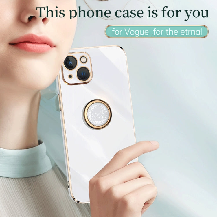 For iPhone 13 XINLI Straight Edge 6D Electroplate TPU Phone Case with Ring Holder(Cherry Purple)