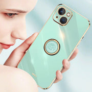 For iPhone 13 XINLI Straight Edge 6D Electroplate TPU Phone Case with Ring Holder(Cherry Purple)
