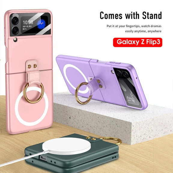 For Samsung Galaxy Z Flip3 5G GKK MagSafe Ultrathin Integrated Shockproof Phone Case with Ring Holder(White)