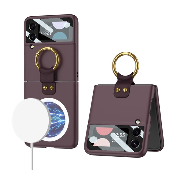 For Samsung Galaxy Z Flip4 GKK MagSafe Ultrathin Integrated Shockproof Phone Case with Ring Holder(Wine Red)