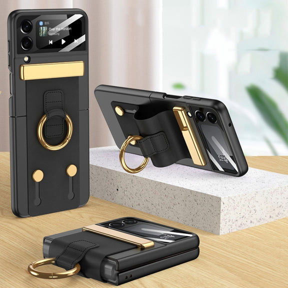 For Samsung Galaxy Z Flip3 5G GKK Ultrathin Shockproof Phone Case with Ring Holder / Wrist Strap(Black)