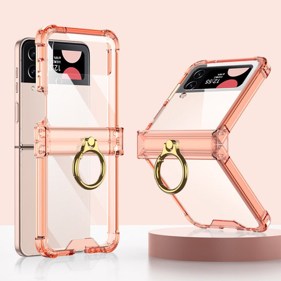 For Samsung Galaxy Z Flip4 GKK Airbag Hinge Shockproof Phone Case with Ring Holder(Orange)