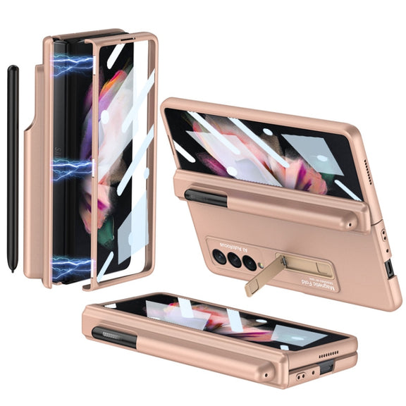 For Samsung Galaxy Z Fold3 5G GKK Full Coverage Magnetic Fold Hinge Shockproof Phone Case with Pen Slots(Gold)