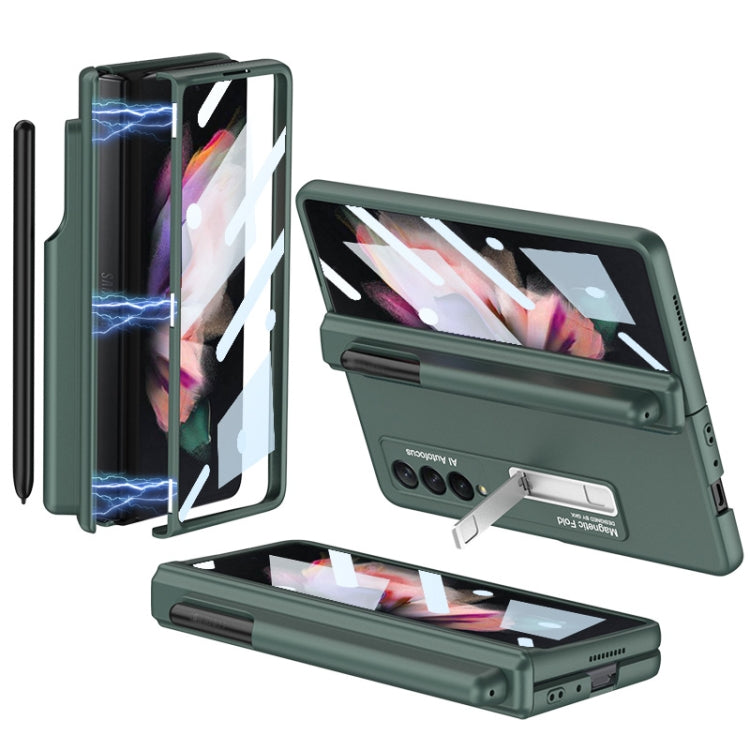 For Samsung Galaxy Z Fold3 5G GKK Full Coverage Magnetic Fold Hinge Shockproof Phone Case with Pen Slots(Green)