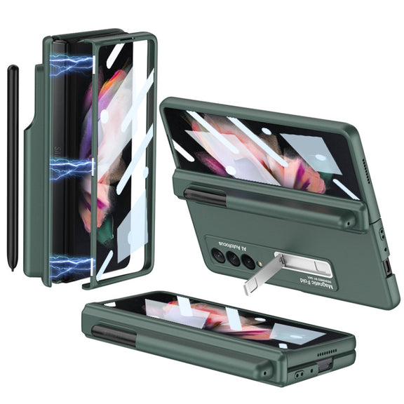 For Samsung Galaxy Z Fold3 5G GKK Full Coverage Magnetic Fold Hinge Shockproof Phone Case with Pen Slots(Green)